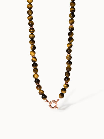 Braune Tigerauge-Kette mit rosévergoldetem Verschluss von PURELEI, elegant und natürlich.