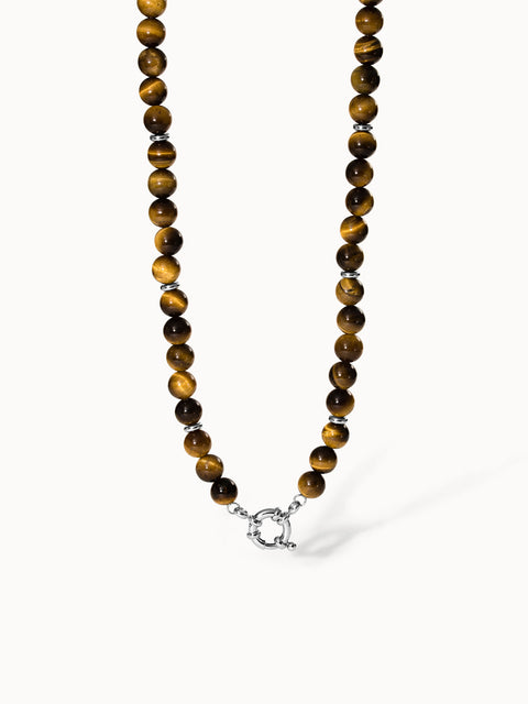 Braune Tigerauge-Kette mit silbernem Verschluss von PURELEI, elegant und natürlich.
