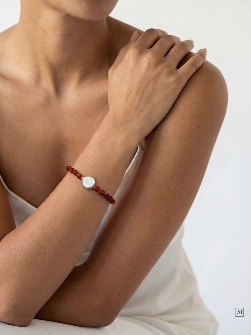 Roter Achat Pearl Armband
