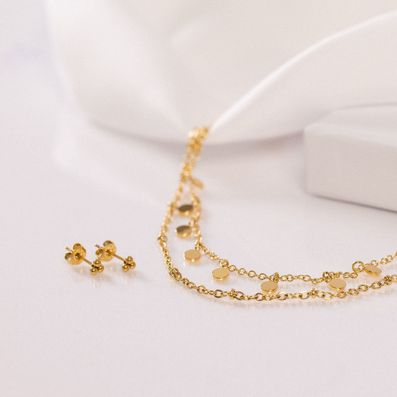 PURELEI Plain Kette in 14K vergoldetem Edelstahl mit doppelreihigem Coin-Anhänger-Design, elegant und feminin
