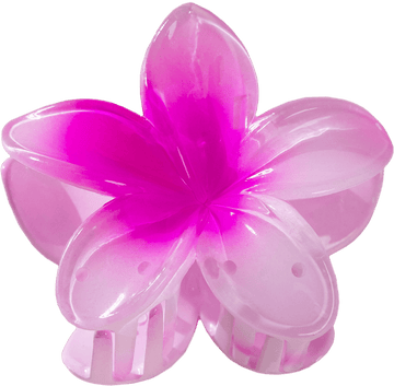 Pinkfarbener Haarclip in Blumenform von PURELEI, aus transparentem Material, verspielt und elegant.