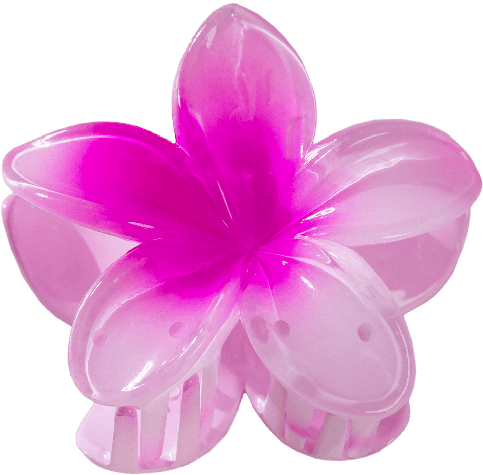 Pinkfarbener Haarclip in Blumenform von PURELEI, aus transparentem Material, verspielt und elegant.