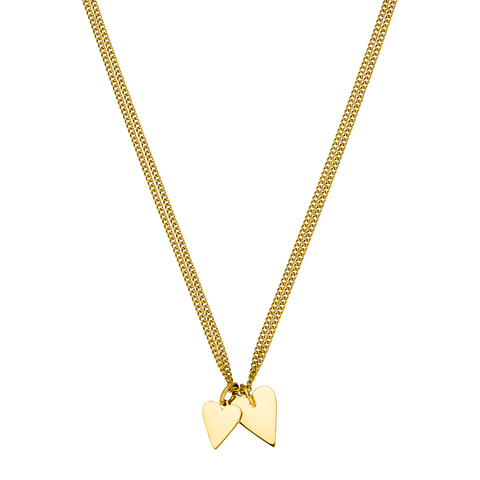 Goldene Kette mit zwei Herz-Anhängern von PURELEI, elegant und verspielt.