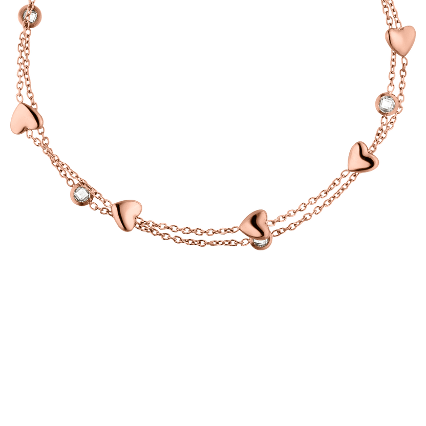 Roségoldene Kette mit Herzanhängern und funkelnden Details von PURELEI.