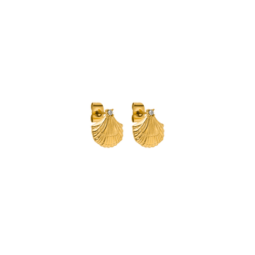 PURELEI Aloha Shell Ohrringe in 18K Gold mit Muschel-Design und funkelndem Zirkonia, elegant und nickelfrei.