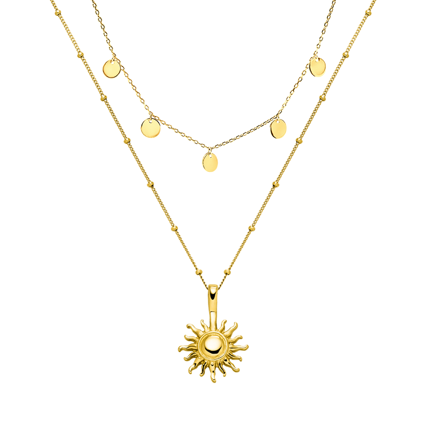 Kailua Ketten-Set von PURELEI, goldene Wasserfest Ketten mit Sonnen- und Münz-Design, elegant und sommerlich.
