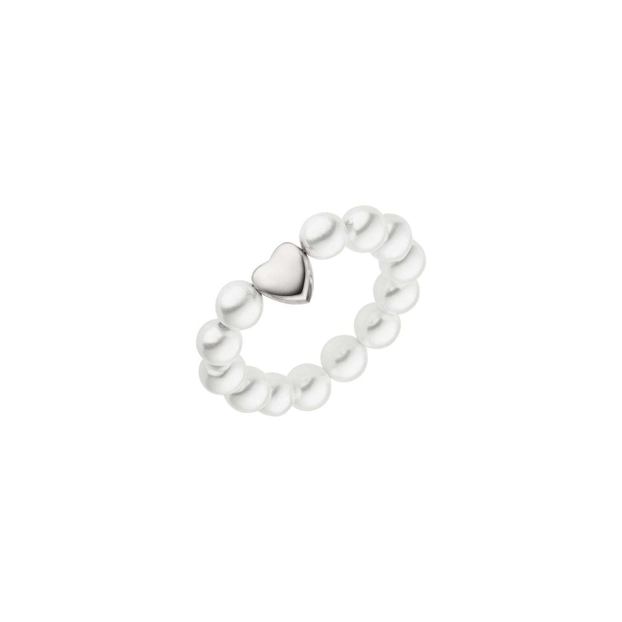 PURELEI Anxiety Lovely Ring aus silbernen Muschelperlen mit kleinem Herz, flexibel und feminin gestaltet.