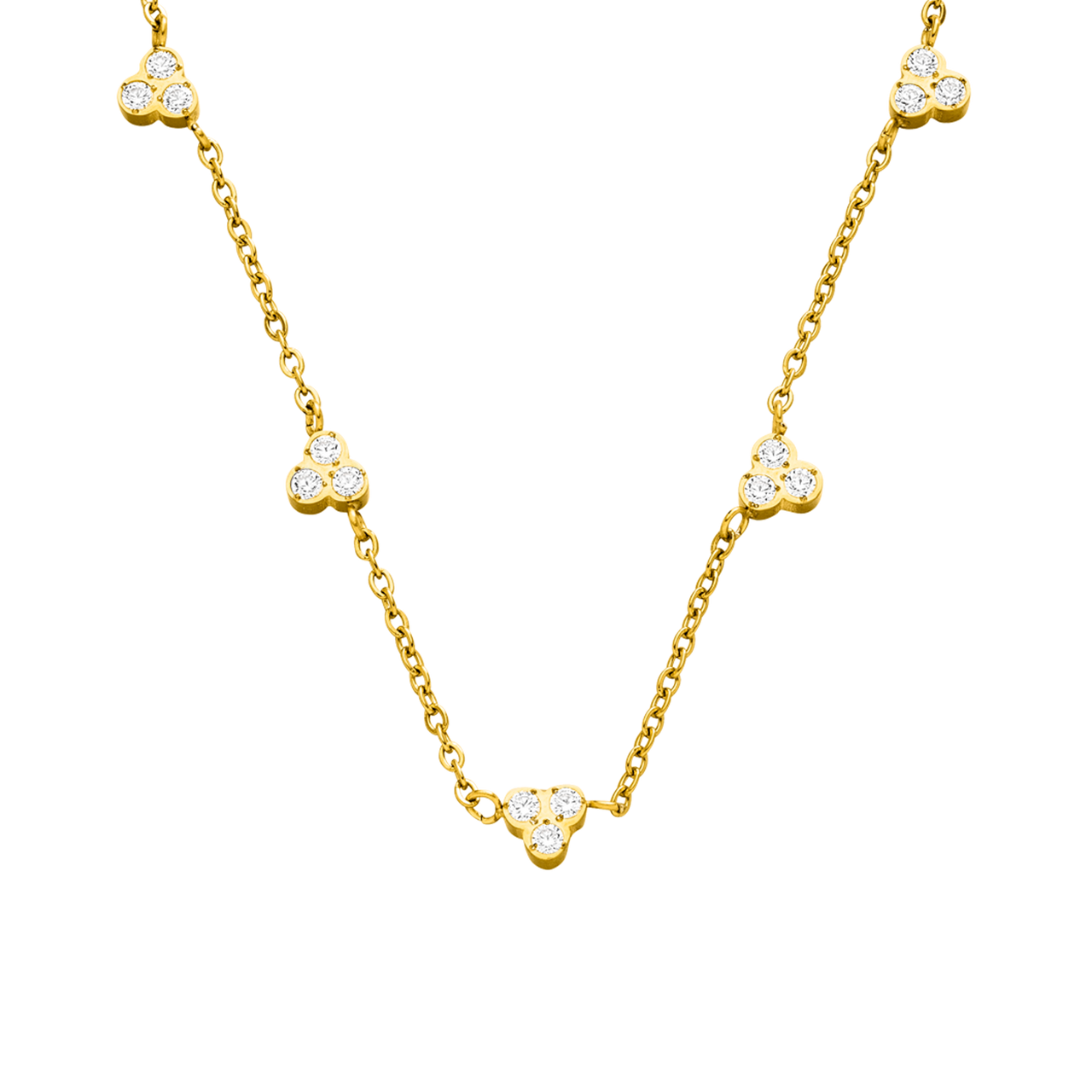 Amicizia Kette von PURELEI aus goldener Edelstahlkette mit weißen Zirkonia-Steinen, elegant und feminin.