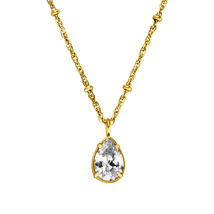 Felice Kette von PURELEI, goldene Edelstahlkette mit verstellbarer Tropfen-Zirkonia, elegant und zeitlos.