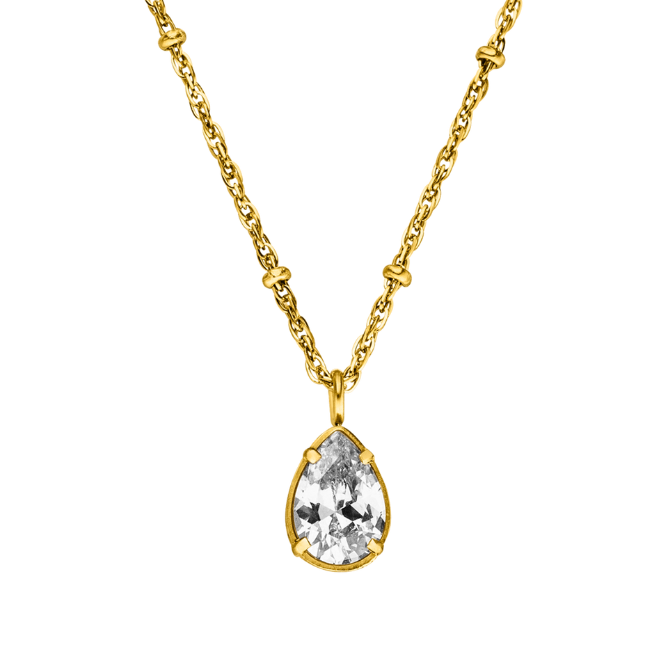 Felice Kette von PURELEI, goldene Edelstahlkette mit verstellbarer Tropfen-Zirkonia, elegant und zeitlos.