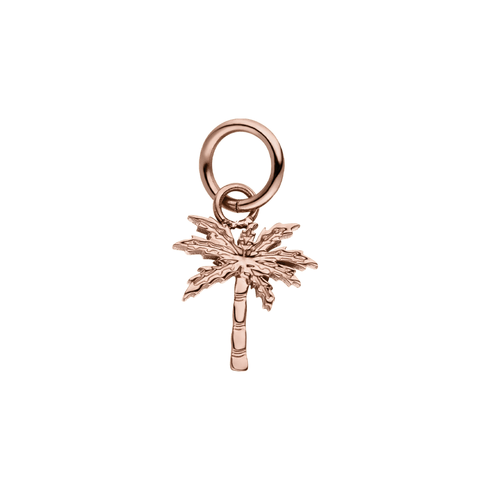 Rosévergoldeter Palmtree Charm aus Edelstahl von PURELEI, detailed Palmenanhänger, clean & elegant gestaltet.