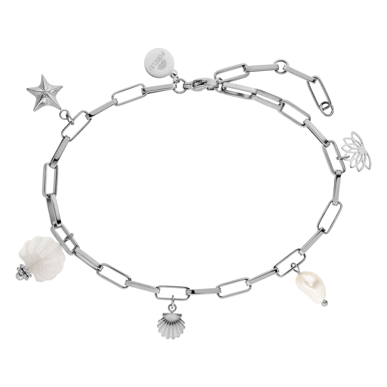 Silberne Kette mit Muschel- und Sternanhängern, inspiriert von PURELEI.