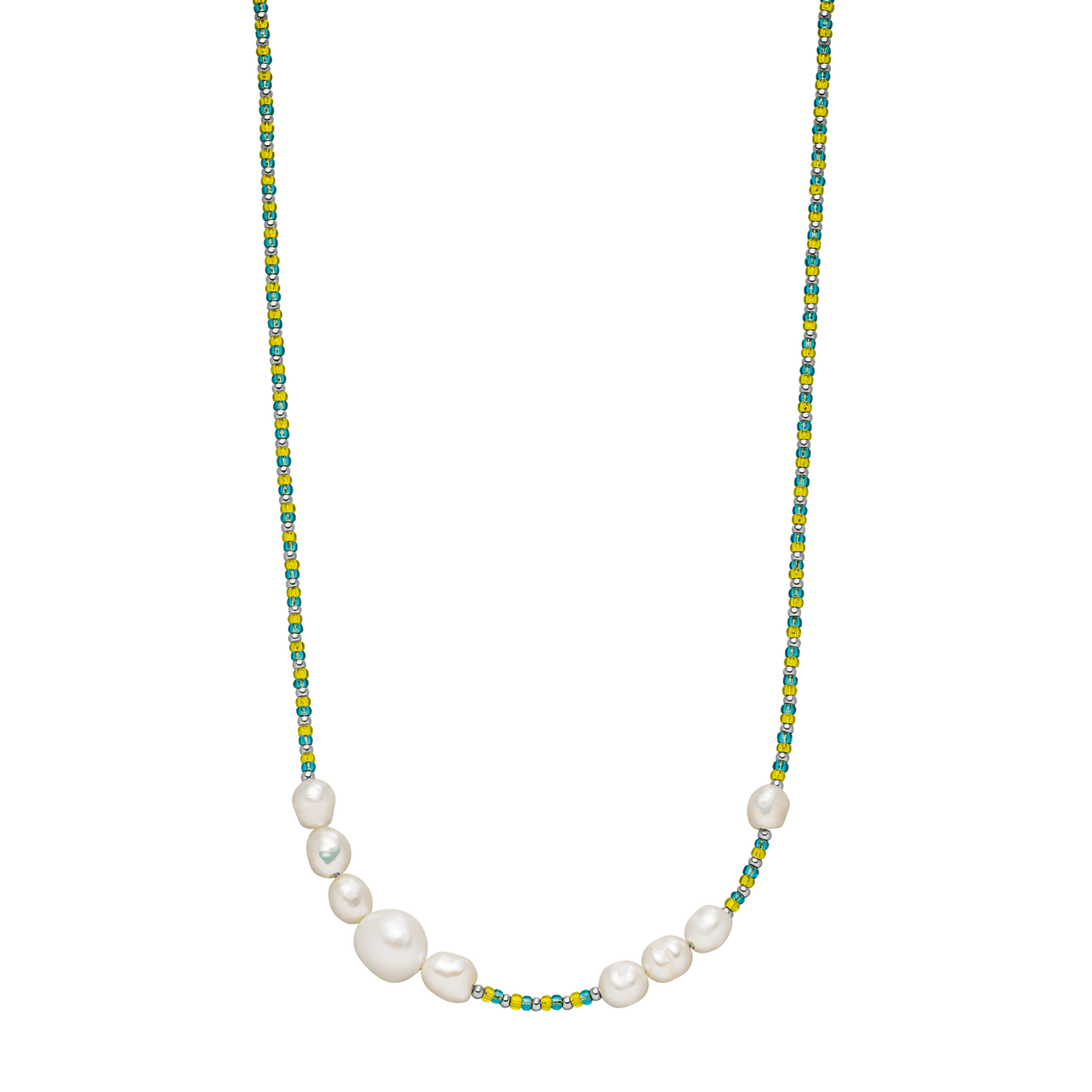 Blissful Kette mit süßwasser- und glasperlen in Blau-Gelb, 18K vergoldeter Edelstahl, pure Leichtigkeit von PURELEI