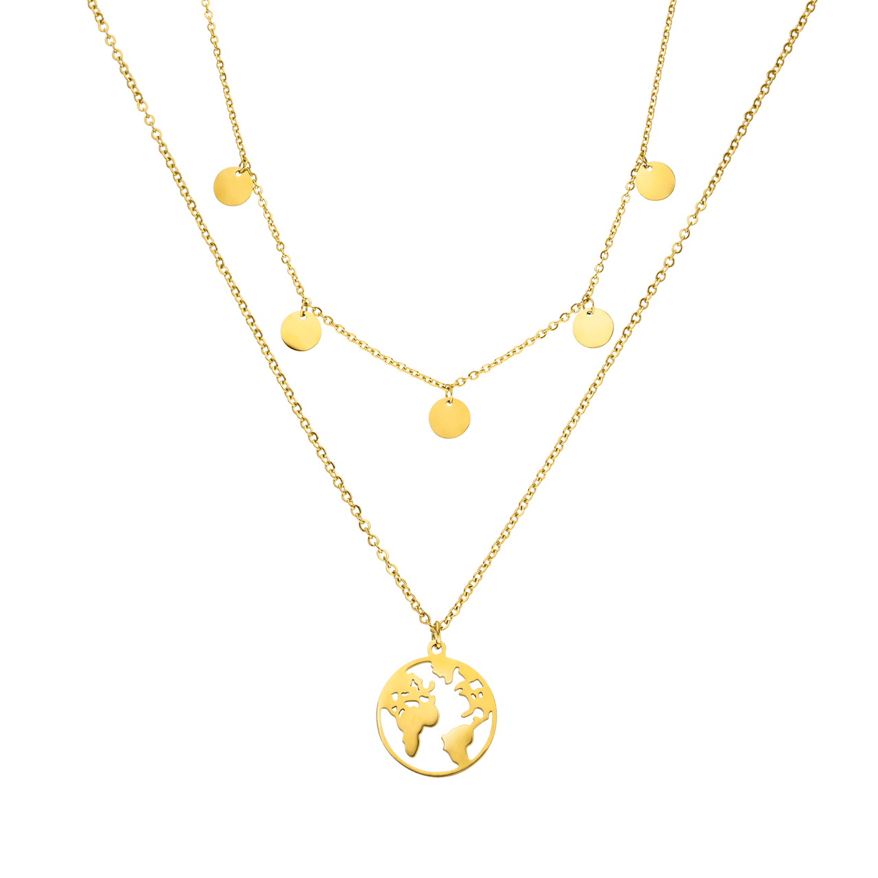 Goldene Kette mit Weltkugel-Anhänger und runden Elementen, PURELEI.