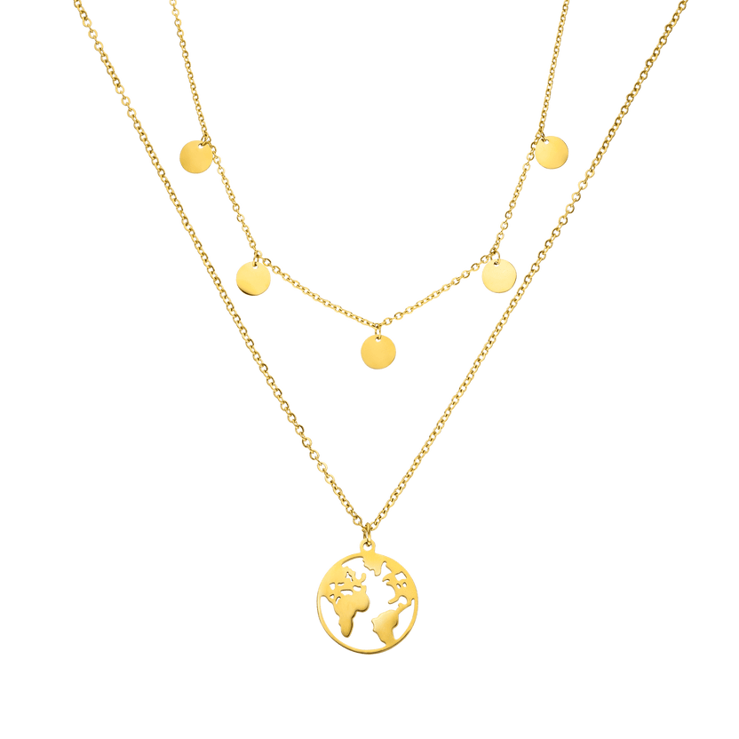 Goldene Kette mit Weltkugel-Anhänger und runden Elementen, PURELEI.