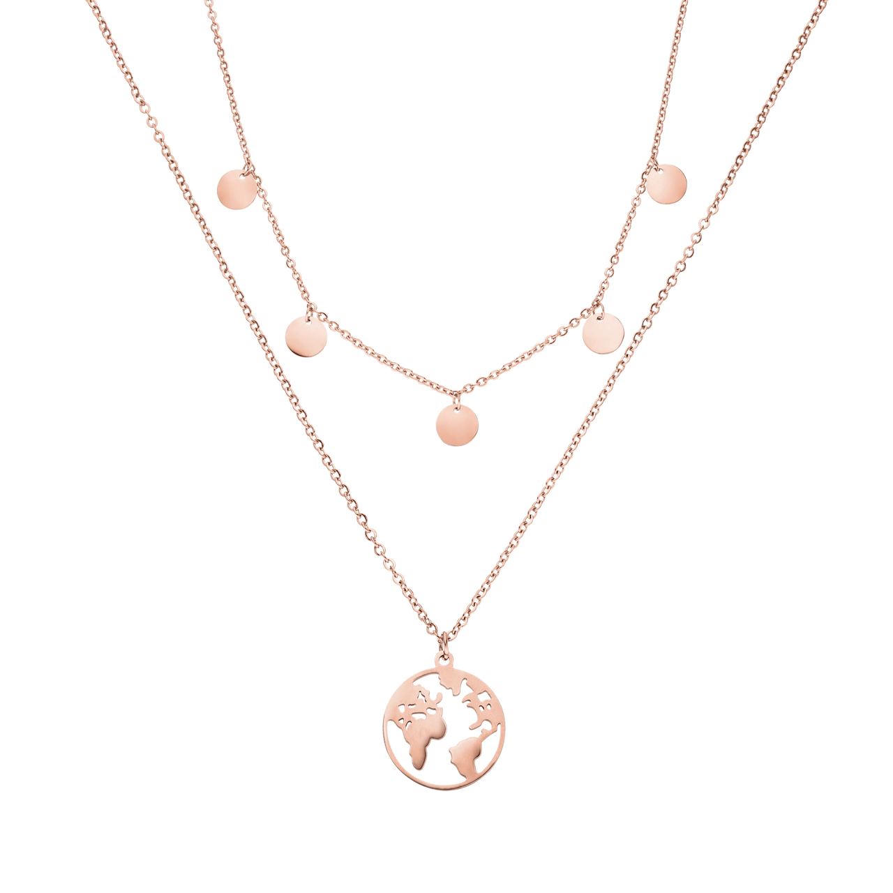 Roségoldene Kette mit Weltkugel-Anhänger und runden Details von PURELEI.